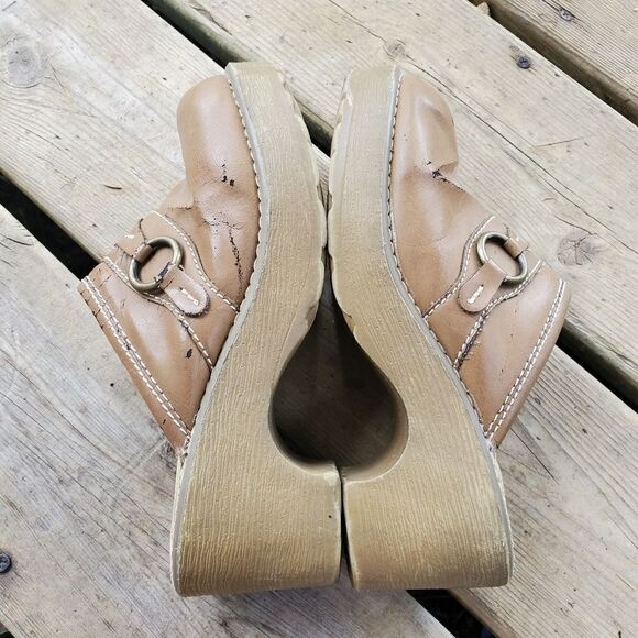 Vintage 90s y2k Route 66 Bratz Chunky 2.5" Heel Tan Brown Vegan Leather Mules - Picture 4 of 7